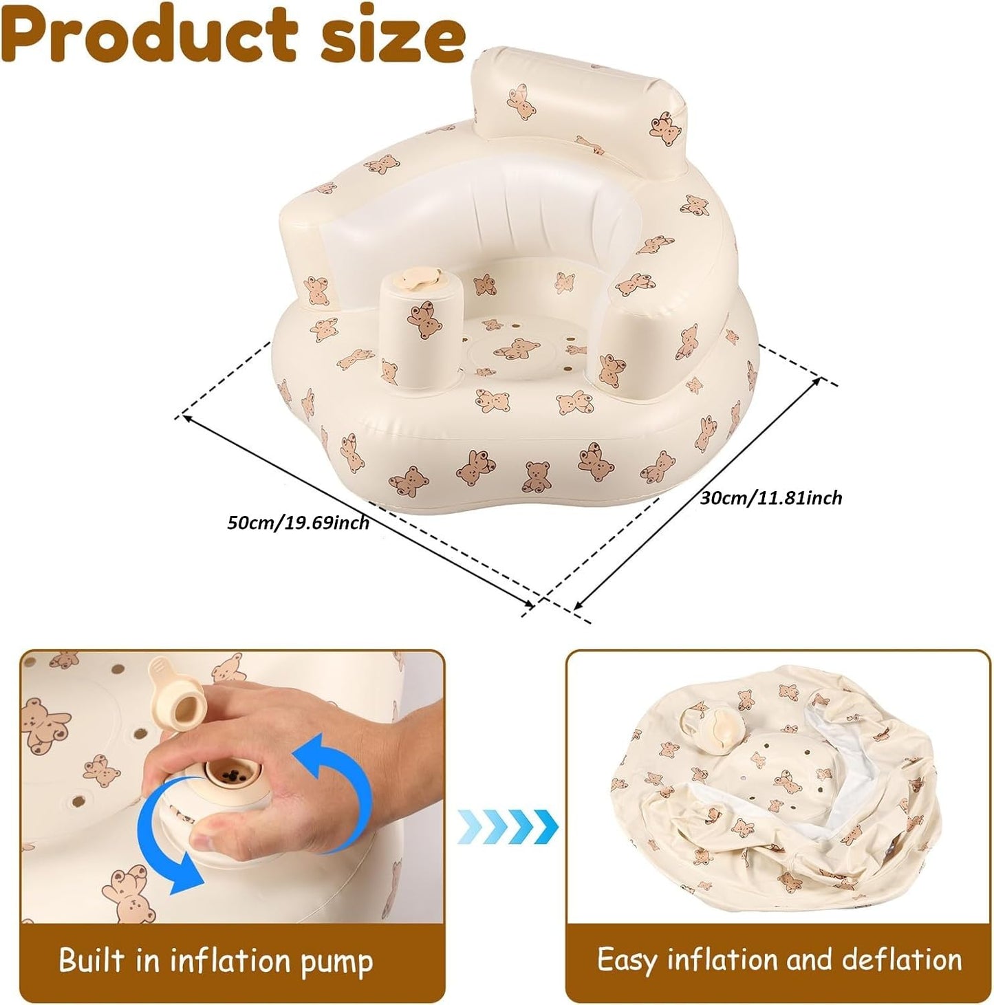 Infant Safety Support, Blow Up Baby Floor Seat with Built in Air Pump