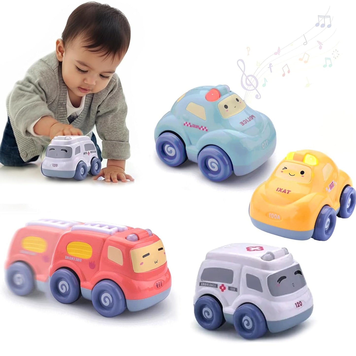 Kidology Push & Go Baby Car Toy Set, Friction Powered Pull Back Cars for Toddlers,