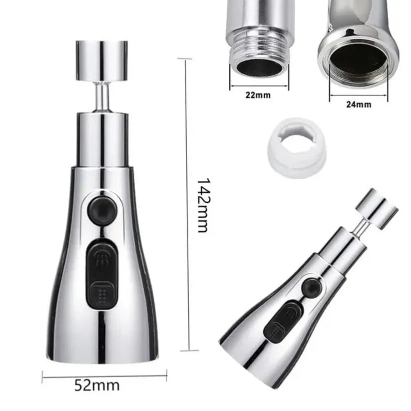 3-mode kitchen faucet sprayer head (Strong Spray, Double-Knife Rinse, Soft Bubble Stream)