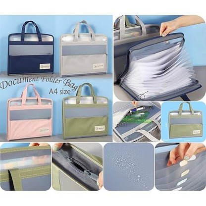 Folder Bag for Certificates and Documents, 13 Pockets A4 Size Expanding File Folder Bag, Waterproof Documents Organiser with Zipper Closure, Handle and Front Compartment (Multicoloured Pack of 1)