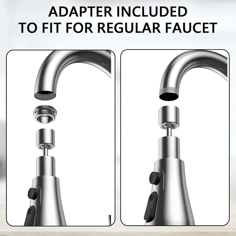 3-mode kitchen faucet sprayer head (Strong Spray, Double-Knife Rinse, Soft Bubble Stream)