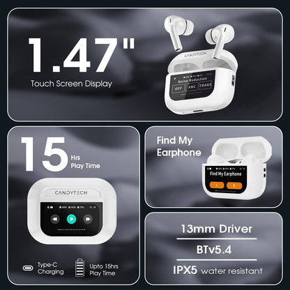 Air Space Screen TWS, ANC (32dB), Smart Touch Display True Wireless Buds
