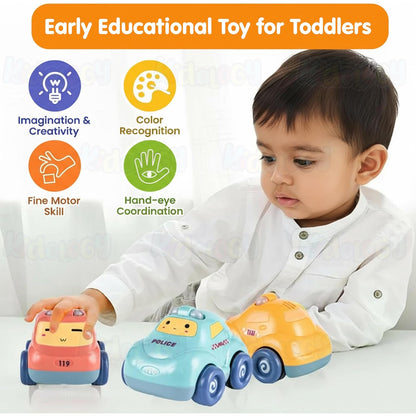 Kidology Push & Go Baby Car Toy Set, Friction Powered Pull Back Cars for Toddlers,