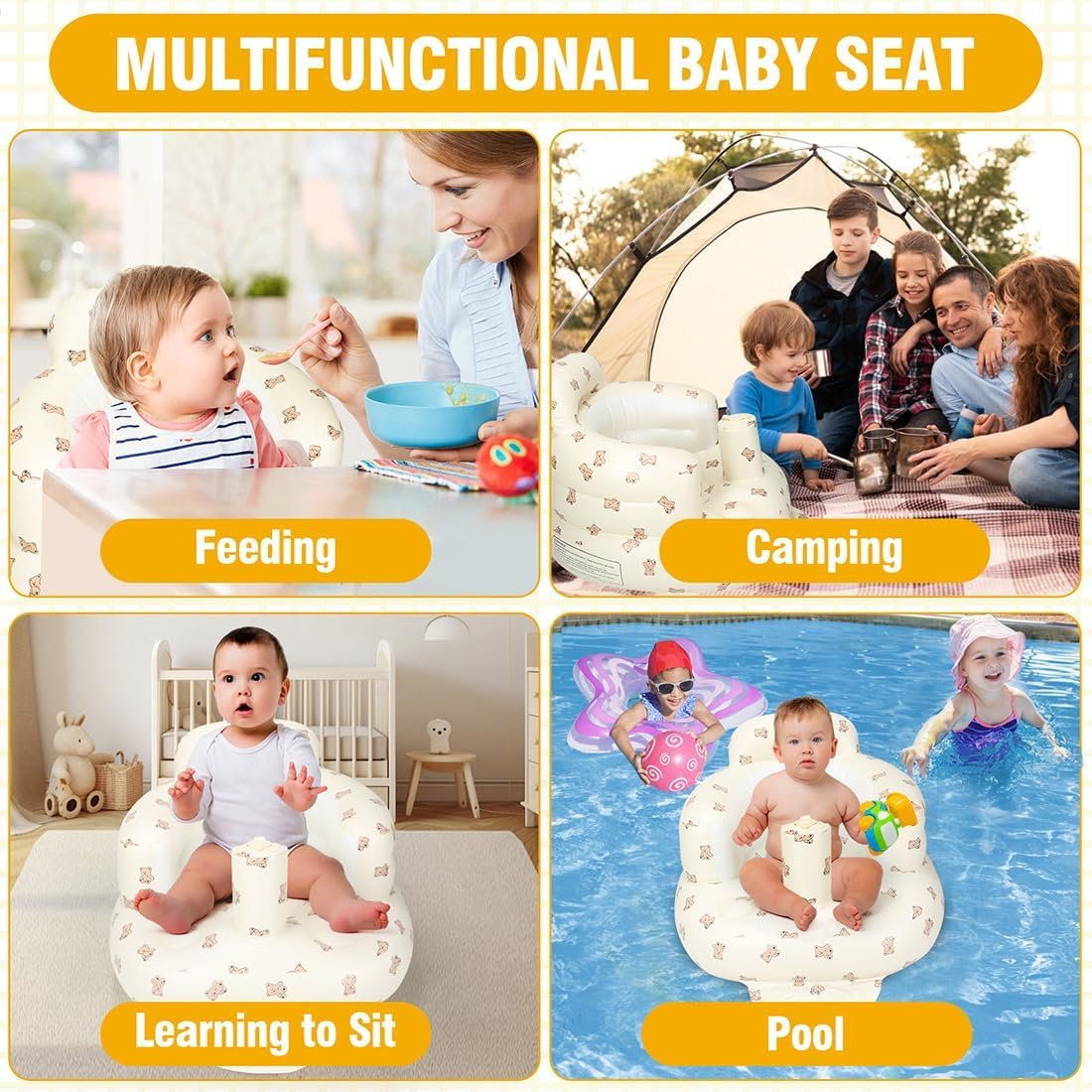 Infant Safety Support, Blow Up Baby Floor Seat with Built in Air Pump