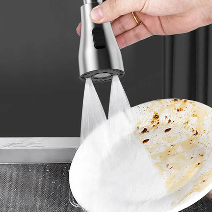 3-mode kitchen faucet sprayer head (Strong Spray, Double-Knife Rinse, Soft Bubble Stream)