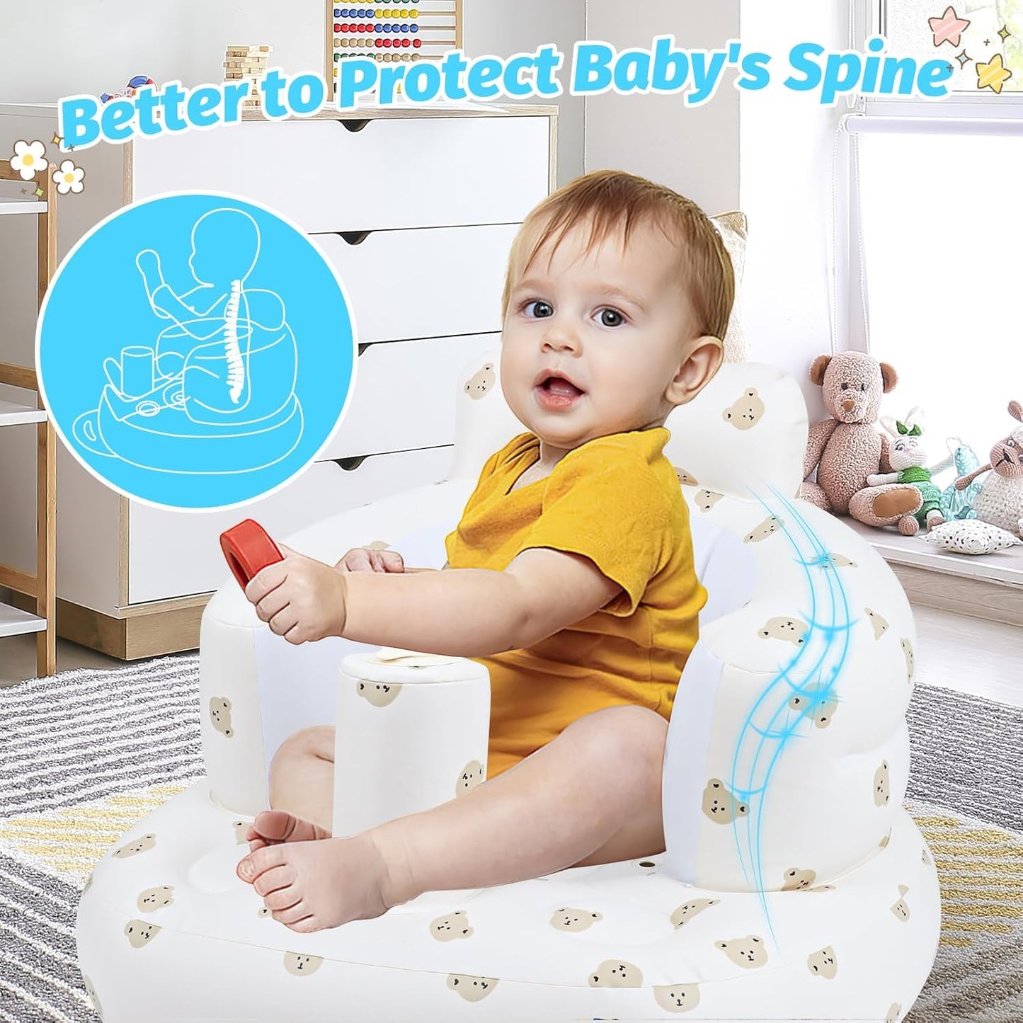Infant Safety Support, Blow Up Baby Floor Seat with Built in Air Pump