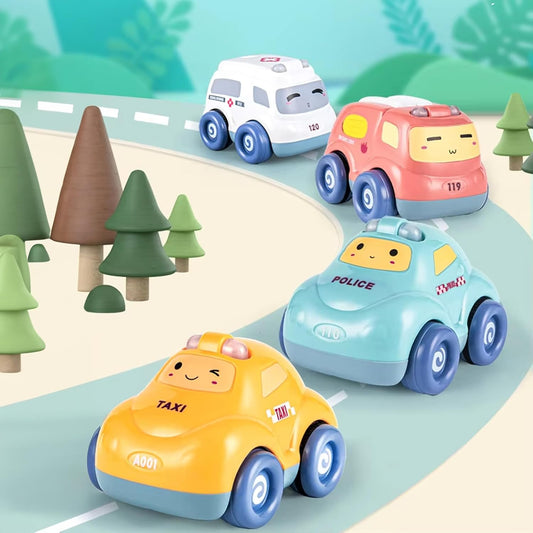 Kidology Push & Go Baby Car Toy Set, Friction Powered Pull Back Cars for Toddlers,