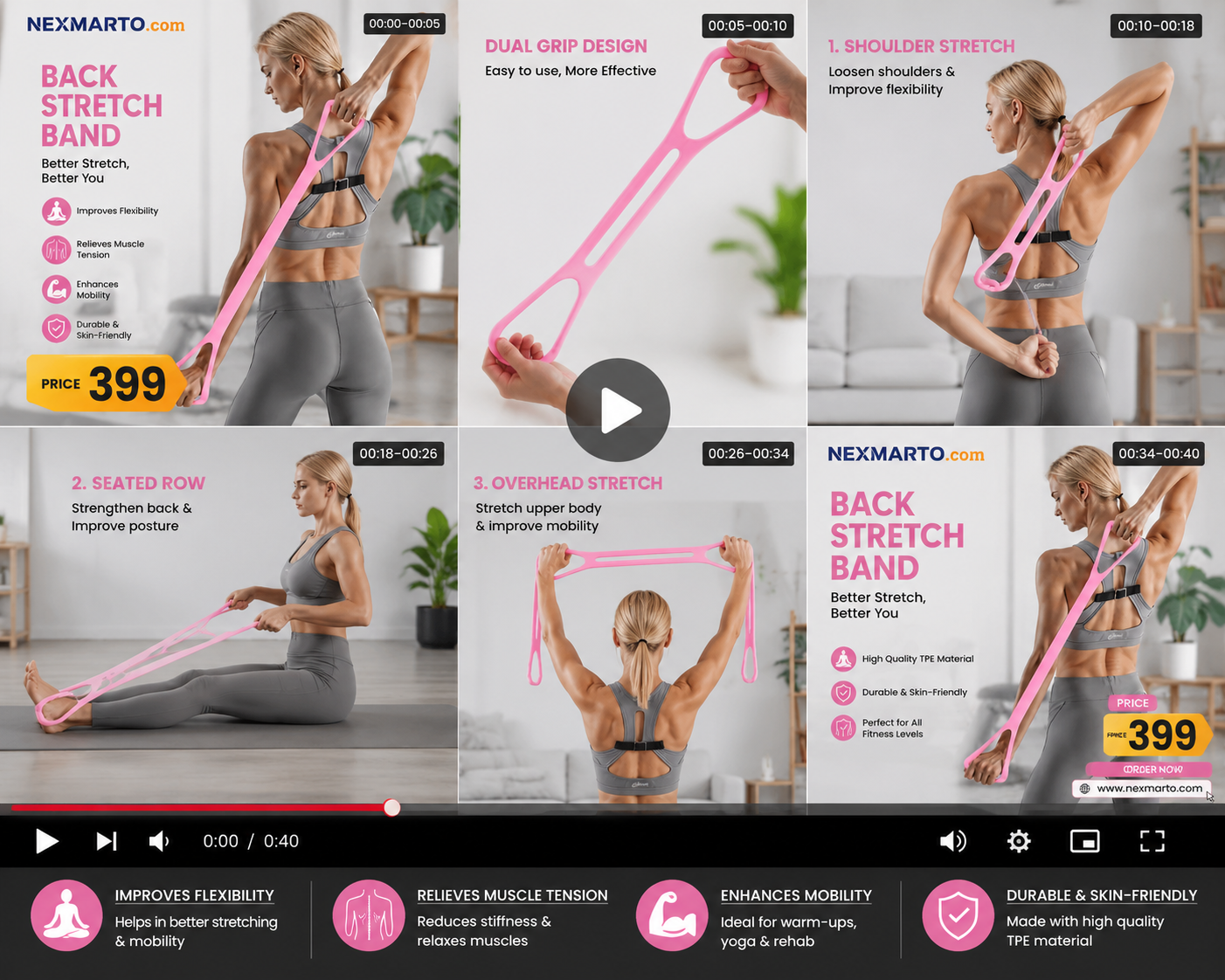 Resistance Band, Fitness Elastic Rope, Execrise Workout for Arm, Back, Chest and Shoulder, Yoga, Pilates, Stretching, Physical Therapy Equipment, Pink